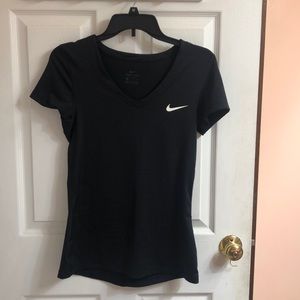 NIKE black dri-fit v-neck fitted athletic wear top